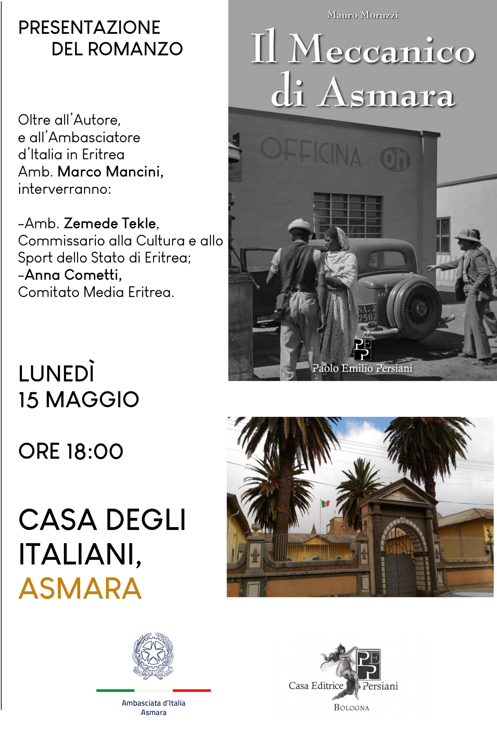 Alla Casa degli Italiani di Asmara la presentazione de “Il Meccanico di Asmara”